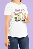 Hello Summer Baskılı Yaz Temalı Unisex Regular Fit Pamuklu Beyaz Tişört