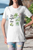 Its Mojito Time Baskılı Yaz Temalı Unisex Regular Fit Pamuklu Beyaz Tişört