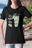 Its Mojito Time Baskılı Yaz Temalı Unisex Regular Fit Pamuklu Siyah Tişört