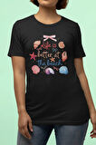 Life İs Better At The Beach Baskılı Yaz Temalı Unisex Regular Fit Pamuklu Siyah Tişört