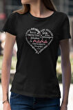 Mama Şekilli Yazılı Kalp Baskılı Anneler Günü Hediyelik Siyah %100 Pamuklu T Shirt