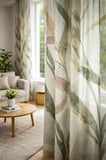 Floral Desenli Yeşil Şık Natural Keten Dokulu Tül Perde Salon Oturma Odası Yatak Odası Çocuk Odası
