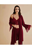 Kadın Penye Bordo Bralet&Gecelik&Sabahlık 4'lü Takım Kutulu Set Q5.5.3.2DKUKCHSS