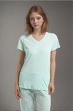 Kadın Kısa Kol V Yaka Mint Viskon Pijama Takımı Q9P0K7C5K