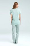 Kadın Kısa Kol V Yaka Mint Viskon Pijama Takımı Q9P0K7C5K