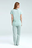 Kadın Kısa Kol V Yaka Mint Viskon Pijama Takımı Q9P0K7C5K