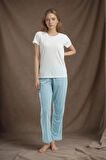 Kadın Kısa Kol Geniş Yaka Beyaz Viskon Pijama Takımı Q9P0K0C8K