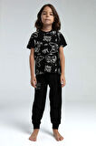 Erkek Çocuk Siyah %100 Pamuklu Pijama Takım