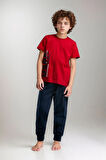 Erkek Çocuk %100 Pamuklu Kısa Kol Manşetli Paça Pijama Takım