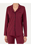 Kadın Bordo Pamuklu Modal Boydan Patlı Kutulu Pijama Takımı Q8.U.8O.K2.K.A8.P.C