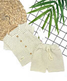 9-12-18-24 Ay Düğme Detaylı Çizgili Müslin Kumaş Yazlık 2li Erkek Bebek Takımı