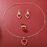 Kadın Yuvarlak Saat ve Kolye+Küpe+Yüzük Takı Seti, 5 adet/takım