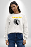Ay Dolunay Uluyan Kurt Erkek Kadın Unisex Dijital Baskılı Beyaz Sweatshirt
