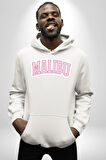 Malibu California Pembe  Erkek Kadın Beyaz Dijital Baskılı Kapüşonlu Sweatshirt Hoodie