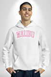 Malibu California Pembe  Erkek Kadın Beyaz Dijital Baskılı Kapüşonlu Sweatshirt Hoodie