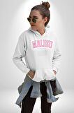 Malibu California Pembe  Erkek Kadın Beyaz Dijital Baskılı Kapüşonlu Sweatshirt Hoodie