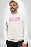 Malibu California Pembe  Erkek Kadın Unisex Dijital Baskılı Beyaz Sweatshirt