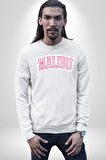 Malibu California Pembe  Erkek Kadın Unisex Dijital Baskılı Beyaz Sweatshirt