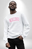 Malibu California Pembe  Erkek Kadın Unisex Dijital Baskılı Beyaz Sweatshirt