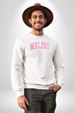 Malibu California Pembe  Erkek Kadın Unisex Dijital Baskılı Beyaz Sweatshirt