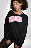 Malibu California Pembe  Erkek Kadın Unisex Dijital Baskılı Siyah Sweatshirt