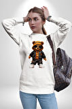 Hiphop Ayı Tedy Güneş Gözlük Deri Ceket Erkek Kadın Unisex Dijital Baskılı Beyaz Sweatshirt