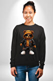 Hiphop Ayı Tedy Güneş Gözlük Deri Ceket Erkek Kadın Unisex Dijital Baskılı Siyah Sweatshirt