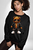 Hiphop Ayı Tedy Güneş Gözlük Deri Ceket Erkek Kadın Unisex Dijital Baskılı Siyah Sweatshirt