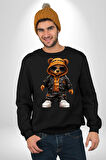 Hiphop Ayı Tedy Güneş Gözlük Deri Ceket Erkek Kadın Unisex Dijital Baskılı Siyah Sweatshirt