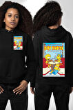 Bart Simspson Kafe Simpsons Comics Erkek Kadın Siyah Ön Sırt Baskılı Kapüşonlu Sweatshirt Hoodie