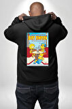 Bart Simspson Kafe Simpsons Comics Erkek Kadın Siyah Ön Sırt Baskılı Kapüşonlu Sweatshirt Hoodie