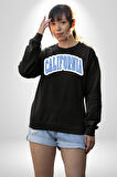 California Mavi Kollej Logo  Erkek Kadın Unisex Dijital Baskılı Siyah Sweatshirt