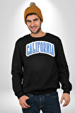 California Mavi Kollej Logo  Erkek Kadın Unisex Dijital Baskılı Siyah Sweatshirt