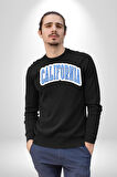 California Mavi Kollej Logo  Erkek Kadın Unisex Dijital Baskılı Siyah Sweatshirt