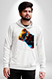 Cool Tedy Renkli Ayıcık Gözlük Erkek Kadın Beyaz Dijital Baskılı Kapüşonlu Sweatshirt Hoodie