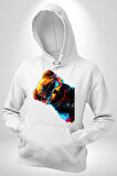 Cool Tedy Renkli Ayıcık Gözlük Erkek Kadın Beyaz Dijital Baskılı Kapüşonlu Sweatshirt Hoodie