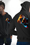 Cool Tedy Renkli Ayıcık Gözlük Erkek Kadın Siyah Ön Sırt Baskılı Kapüşonlu Sweatshirt Hoodie