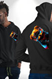 Cool Tedy Renkli Ayıcık Gözlük Erkek Kadın Siyah Ön Sırt Baskılı Kapüşonlu Sweatshirt Hoodie