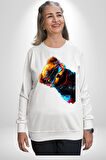 Cool Tedy Renkli Ayıcık Gözlük Erkek Kadın Unisex Dijital Baskılı Beyaz Sweatshirt