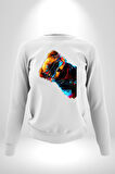 Cool Tedy Renkli Ayıcık Gözlük Erkek Kadın Unisex Dijital Baskılı Beyaz Sweatshirt