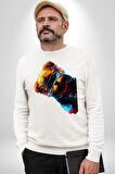 Cool Tedy Renkli Ayıcık Gözlük Erkek Kadın Unisex Dijital Baskılı Beyaz Sweatshirt