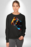 Cool Tedy Renkli Ayıcık Gözlük Erkek Kadın Unisex Dijital Baskılı Siyah Sweatshirt