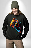 Cool Tedy Renkli Ayıcık Gözlük Erkek Kadın Unisex Dijital Baskılı Siyah Sweatshirt