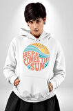 Yaz Tatili Güneş Geldi Tema Erkek Kadın Beyaz Dijital Baskılı Kapüşonlu Sweatshirt Hoodie