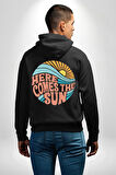 Yaz Tatili Güneş Geldi Tema Erkek Kadın Siyah Ön Sırt Baskılı Kapüşonlu Sweatshirt Hoodie