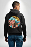 Yaz Tatili Güneş Geldi Tema Erkek Kadın Siyah Ön Sırt Baskılı Kapüşonlu Sweatshirt Hoodie
