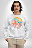 Yaz Tatili Güneş Geldi Tema Erkek Kadın Unisex Dijital Baskılı Beyaz Sweatshirt