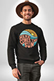 Yaz Tatili Güneş Geldi Tema Erkek Kadın Unisex Dijital Baskılı Siyah Sweatshirt