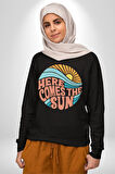 Yaz Tatili Güneş Geldi Tema Erkek Kadın Unisex Dijital Baskılı Siyah Sweatshirt