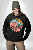 Yaz Tatili Güneş Geldi Tema Erkek Kadın Unisex Dijital Baskılı Siyah Sweatshirt